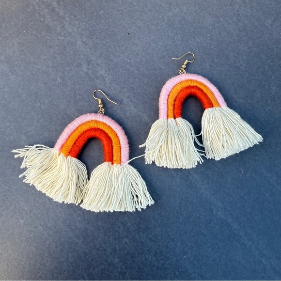 Colorful Macrame Handmade Rainbow Fringe Earrings - Picture 10 of 11